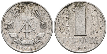 ГДР 1 пфенниг 1964 А KM 8.1 алюминий 4564-1015