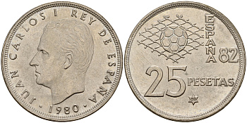 Испания 25 песет 1980 (80), чемпионат мира по футболу, Испания 82 KM 818 медно-никель 4597-144