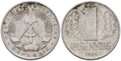 ГДР 1 пфенниг 1964 А KM 8.1 алюминий 4564-1015