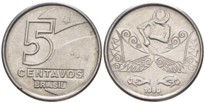 БРАЗИЛИЯ 5 СЕНТАВО 1989 РЕФОРМА 1989-1990 KM 612 нержавеющая сталь 105-327