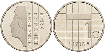 Нидерланды 1 гульден 1988 Беатрикс (1980-2013) KM 205 никель UNC 4116-132