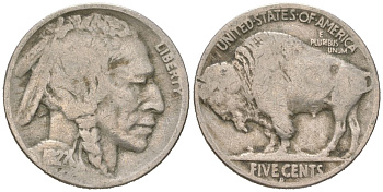 США 5 центов 1927 D, индеец, бизон KM 134 медно-никель 4614-1131