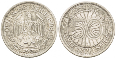 Германия 50 рейхспфеннигов 1928 A KM 49, J.324 никель 3955-417