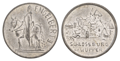 Германия медаль "Замок Бург, Энгельберт II" диаметр 24,5 мм, вес 5,3 гр олово 4656-612