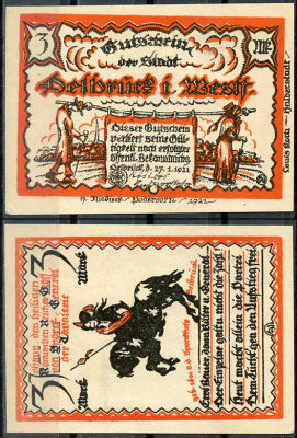 Германия, Дельбрюк 3 марки 1921 нотгельд, 27.1.1921 Grabowski 261.1 бумага UNC (пресс) 444-67-3-2