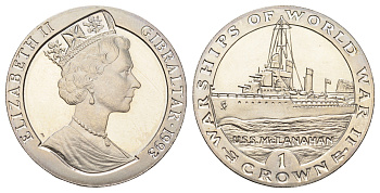 Гибралтар 1 крона 1993 Боевые корабли Второй мировой войны - U.S.S. McLanahan KM 114 медно-никель BU 11-181-14