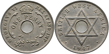 Британская Западная Африка 1 пенни 1947 Георг VI (1937-1952) KM 19 медно-никель 1523-241
