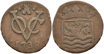 Нидерландская Восточная Индия, Зеландия (Zeeland) 1 дуит 1738 KM 152.2 медь 4577-125