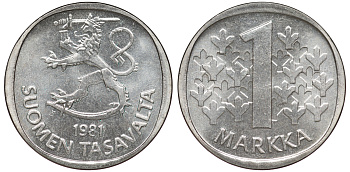 Финляндия 1 марка 1981 K KM 49а медно-никель UNC 259-434