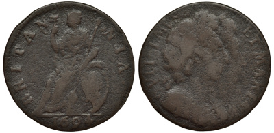 Англия 1 фартинг 1694 Вильгельм III и Мария II (1688-1694) Spink 3453 медь 1524-235