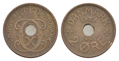 Дания 2 эре 1928 N, Кристиан X (1912-1947) KM 827 бронза 4639-732