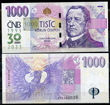 Чехия 1000 крон 2023 30 лет Центральному Банку Pick 31 a  бумага  UNC (пресс) 451-413-2