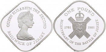 Джерси 1 фунт 1981 200 лет штурму Джерси (французами) KM 51a серебро PROOF 650-1235