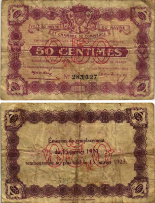 Франция, Гавр 50 сантимов 1920-1923 коммерческая палата бумага 7191-19-1-1