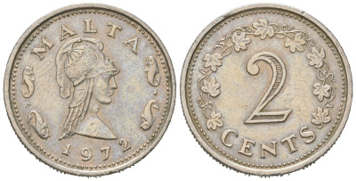 Мальта 2 цента 1972 Пентесилея, царица амазонок KM 9 медно-никель 192-431