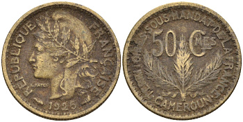 Французский Камерун 50 сантимов 1925 (а), монетный двор Париж KM 1 алюминиевая бронза 4164-1239