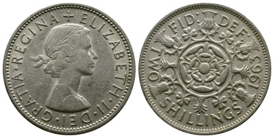 Великобритания 2 шиллинга (флорин) 1963 Елизавета II (1952-2022) KM 906, Spink 4146 медно-никель 4382-423