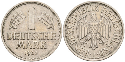 ФРГ 1 марка 1965 J KM 110, J. 385 медно-никель 4177-1111