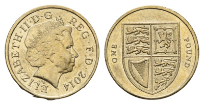 Великобритания 1 фунт 2014 Елизавета II (1952-2022) KM 1113 никель латунь 4675-733