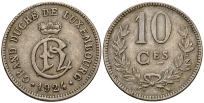 Люксембург 10 сантимов 1924 Шарлотта (1918-1964) KM 34 медно-никель 4584-646