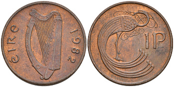 Ирландия 1 пенни 1982 птичка KM 20 бронза 92-153