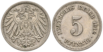 Германия 5 пфеннигов 1912 A, KM 11, J. 12 медно-никель 220-617