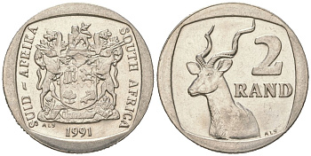 ЮАР 2 ранда 1991 KM 139 медь плакированная медно-никелем aUNC 4364-1952