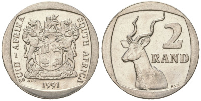 ЮАР 2 ранда 1991 KM 139 медь плакированная медно-никелем aUNC 4364-1952