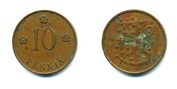 Финляндия 10 пенни 1924 республика (1918-1962) KM 24 медь 46-1043