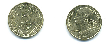 ФРАНЦИЯ 5 САНТИМОВ 1996 ТИП MARIANNE KM 933 медь алюминий никель 84-1559