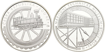 Чехия 200 крон 2008 1908-2008 Народный музей техники, паровоз KM 101 серебро PROOF 7-1-40