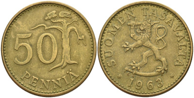 Финляндия 50 пенни 1963 KM 48 алюминиевая бронза 4150-1012