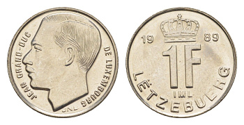 Люксембург 1 франк 1989 Герцог Жан (1964-1999) KM 63 сталь плакированная никелем UNC 4643-554