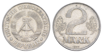 ГДР 2 марки 1975 A KM 48 алюминий 4648-1036