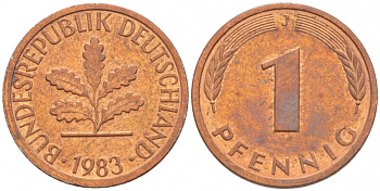 ФРГ 1 ПФЕННИГ 1983 J KM 105, J.380 сталь плакированная медью 4396-1534
