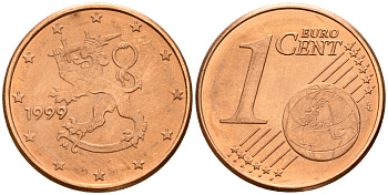 Финляндия 1 евроцент 1999  KM 98 сталь плакированная медью  UNC  4189-211