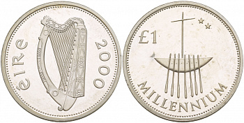 Ирландия 1 фунт 2000 миллениум, корабль KM P1 серебро PROOF 1088-4-32