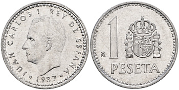 Испания 1 песета 1987 M, Хуан Карлос I (1975-2014) KM 821 алюминий 4402-1051