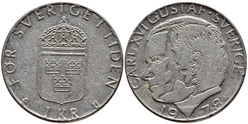 Швеция 1 крона 1978 Карл XVI Густав (1973- ) KM 852 медь плакированная медно-никелем 56-433