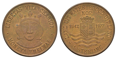 Нидерланды, Нордостполдер муниципальный жетон - 1 стерлинг 1977 диаметр 30 мм, вес 9,3 гр томпак 189-1116