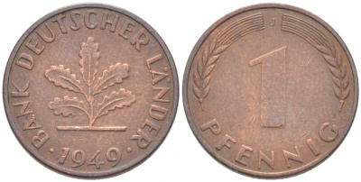 ФРГ 1 ПФЕННИГ 1949 J KM А101, J.376 сталь плакированная медью 3955-516