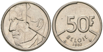 Бельгия 50 франков 1987 BELGIE, Бодуэн I (1951-1993) KM 169 никель 4561-1124