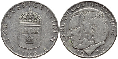 Швеция 1 крона 1978 Карл XVI Густав (1973- ) KM 852 медь плакированная медно-никелем 56-433