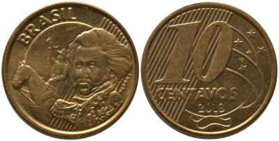 Бразилия 10 сентаво 2013 KM 649, Schon 157 сталь плакированная бронзой 4523-924