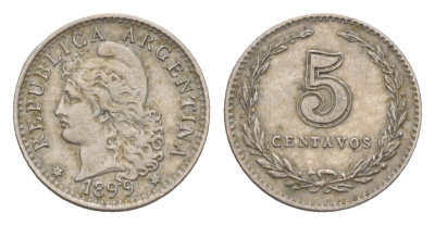 Аргентина 5 сентаво 1899 KM 34 медно-никель 4651-963