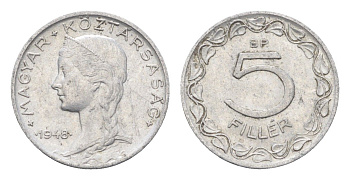 Венгрия 5 филлеров 1948 BP KM 535 алюминий 4665-636