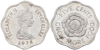 Сейшельские острова 5 центов 1972 FAO, цветок, Елизавета II KM 18 алюминий 187-323