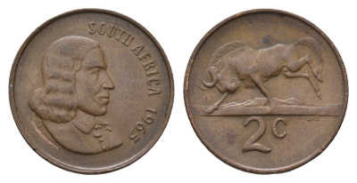 ЮАР 2 цента 1965 Ян ван Рибек (1619-1677), South Africa, легенда на английском, антилопа KM 66.1 бронза 4693-545