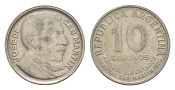 Аргентина 10 сентаво 1950 KM 44 медно-никель 4636-314