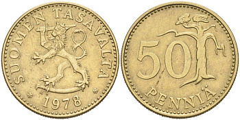 ФИНЛЯНДИЯ 50 ПЕННИ 1978 K KM 48 алюминиевая бронза 4563-434
